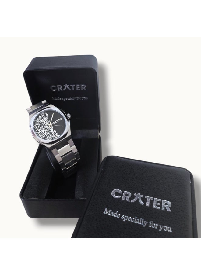 كريتر  ساعة كريتر (CRATER) للرجال – تصميم ملكي فاخر من الستانلس ستيل، مينا كلاسيكي مع عرض التاريخ، مقاومة للماء – تشمل علبة الماركة (فضي /أسود ). - Image 2